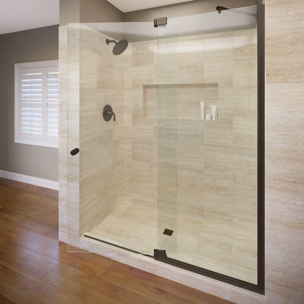 Basco Cantour 42 in. x 76 in. Semi-Frameless Offset Pivot Shower Door and Inline Panel in Oil Rubbed Bronze with Handle