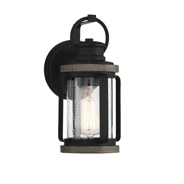 Savoy House Parker 5.75 in. W x 11.75 in. H 1-Light Lodge Hardwired Outdoor Wall Lantern Sconce with Seeded Glass Shade