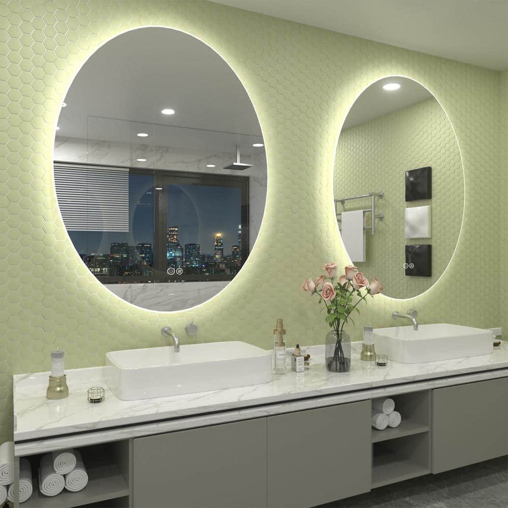 28x20 Inch Frameless Oval LED Backlit Anti-Fog Vanity Mirror