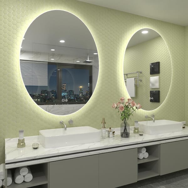 20 in. W x 28 in. H Oval Frameless Super Bright LED Backlighted Anti-Fog Wall Bathroom Vanity Mirror