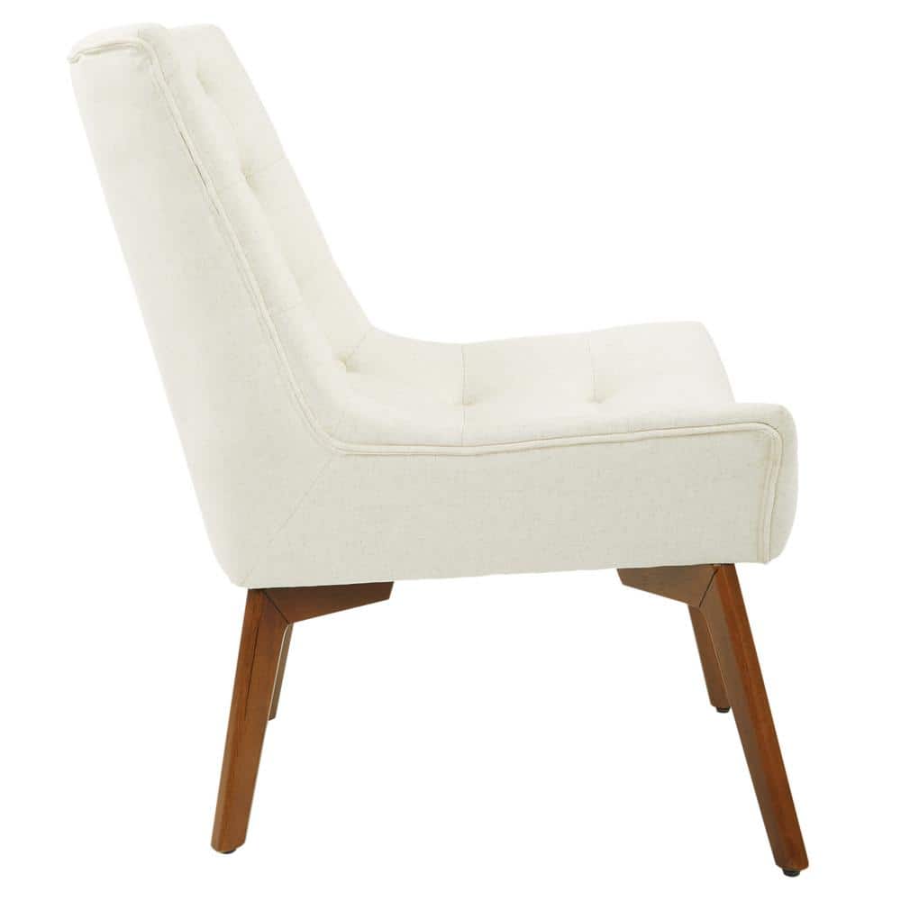 Mid-Century Modern Slipper Accent Chair in Linen with Sculpted Wood Legs