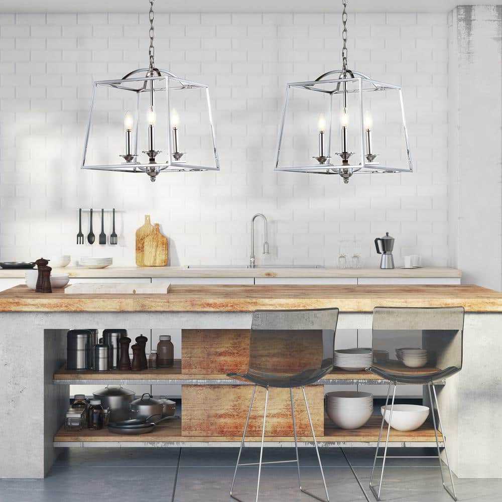 Chrome 14.5" 3-Light LED Pendant with Drum Shade