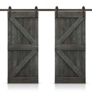 K 52 in. x 84 in. Carbon Gray Stained DIY Solid Pine Wood Interior Double Sliding Barn Door with Hardware Kit