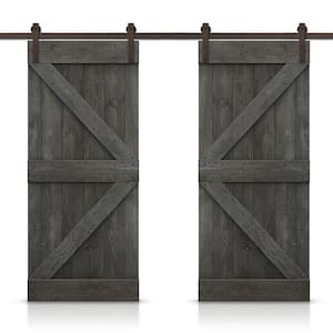 K 60 in. x 84 in. Carbon Gray Stained DIY Solid Pine Wood Interior Double Sliding Barn Door with Hardware Kit