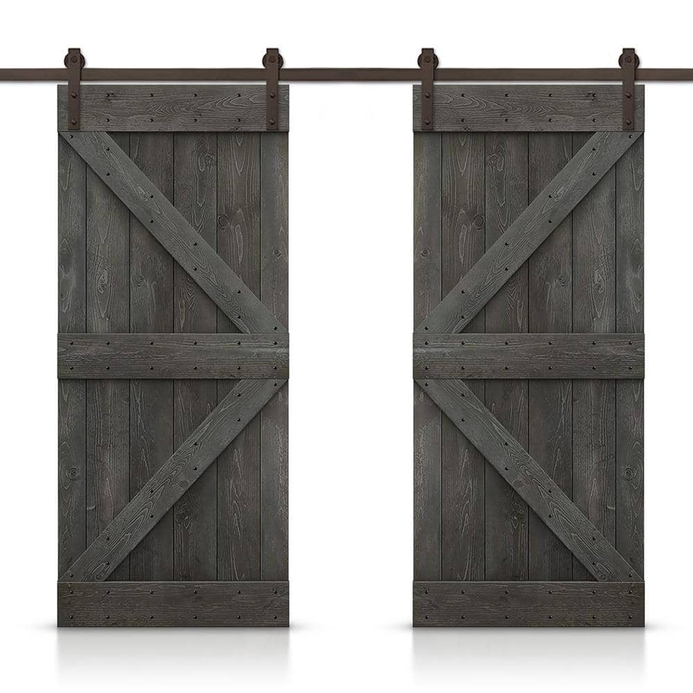 K 80 in. x 84 in. Carbon Gray Stained DIY Solid Pine Wood Interior Double Sliding Barn Door with Hardware Kit price history on PriceWatchPro