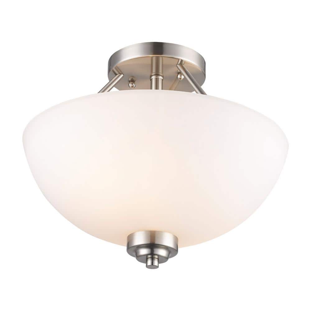 Brushed Nickel 13.5" Semi-Flush Mount with Frosted Glass Shade