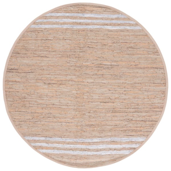 Vintage Leather 7 ft. x 7 ft. Round Beige/Ivory Border Striped Area Rug