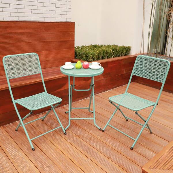 Afoxsos 3-Piece Blue Premium Steel Folding Outdoor Patio Bistro Set with 1 Foldable Patio Table and 2 Chairs