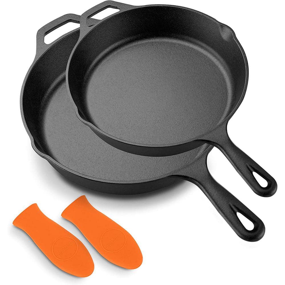 Nutrichef Heavy Duty Non Stick Pre Seasoned Cast Iron Skillet Frying Pan 3  Piece Set Includes 8-inch, 10-inch, 12-inch Pans, With Silicone Handles :  Target