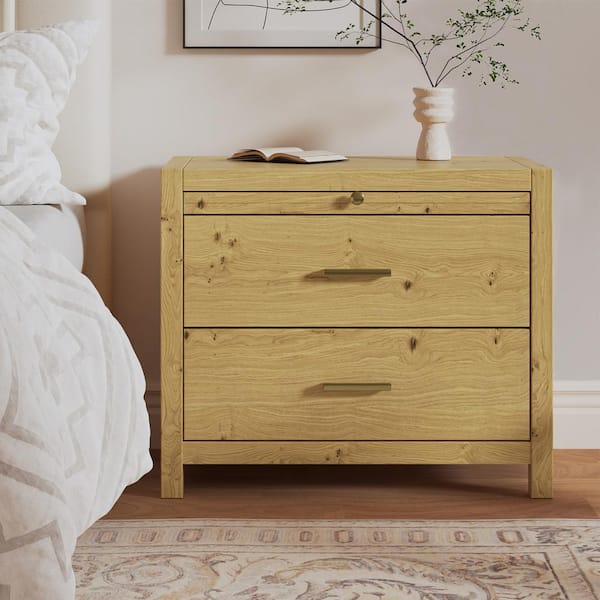 JAYDEN CREATION Alonso Natural 2 Drawer 31.5 in. W Nightstand