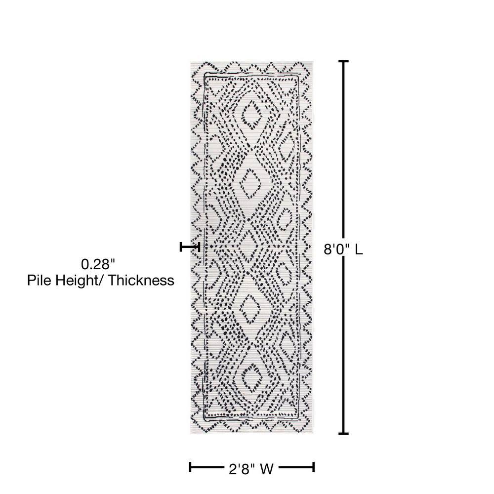 Mila Gray and White Moroccan Diamond Trellis Runner Rug