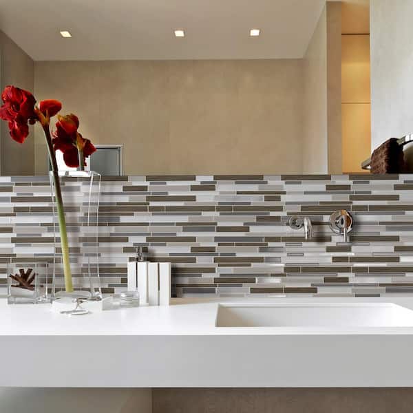 smart tiles Milano Argento 11.55 in. W x 9.63 in. H Peel and Stick Self-Adhesive Decorative Mosaic Wall Tile Backsplash