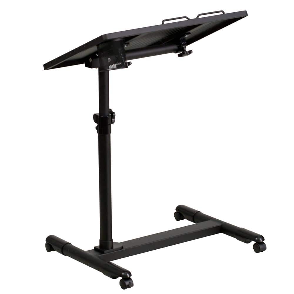 Black Adjustable Height Steel Mobile Laptop Cart with Cup Holder