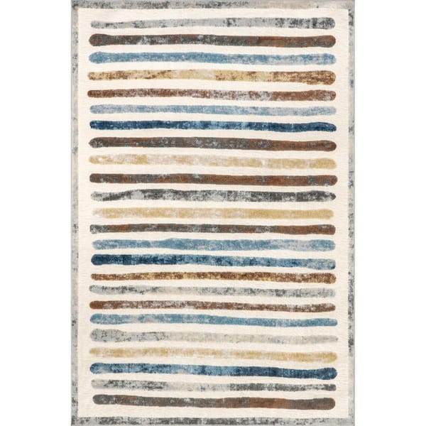 nuLOOM Jenae Multi Striped Machine Washable Multicolor 7 ft. 10 in. x 10 ft. Kids Area Rug