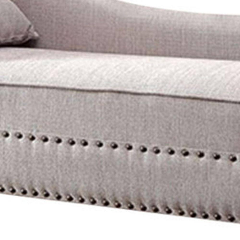 Elegant Beige Linen and Wood Chaise Lounge with Nailhead Accents