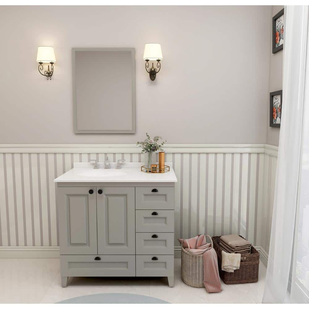 36 in. W x 21 in. D x 35 in. H Single Sink Freestanding Bath Vanity in Gray with White Engineered Stone Top price history on PriceWatchPro