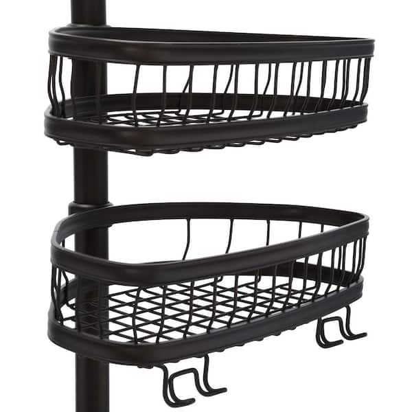 Rosefray Adjustable Height Shower Caddy Tension Pole w/ 4 Big Baskets,  Black