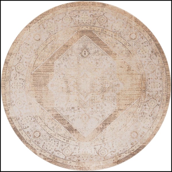 Nourison Astra Machine Washable Beige 5 ft. x 5 ft. Center medallion Traditional Round Area Rug