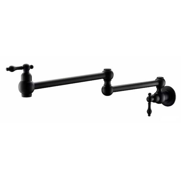 Unbranded Wall Mount Pot Filler Kitchen Faucet with Double Joint Swing Arms Single Cold Pot Filler Faucet in Matte Black