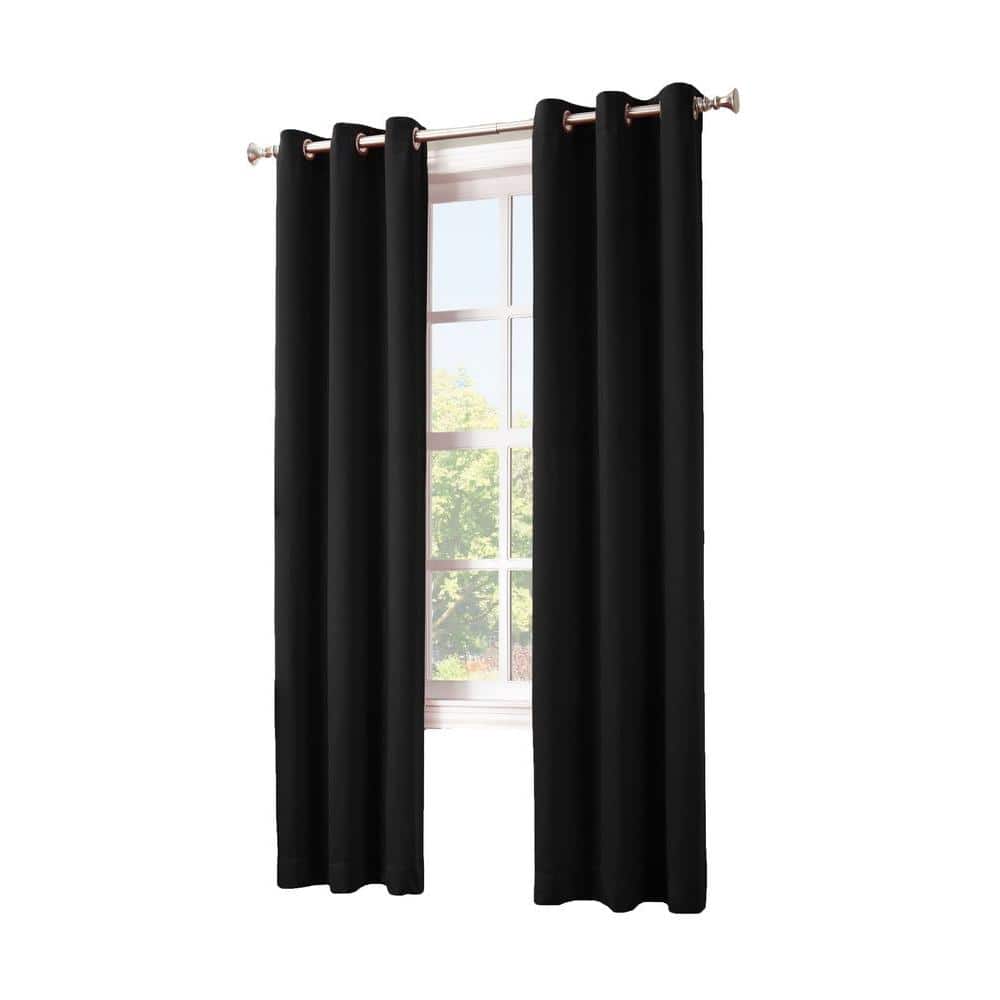 Black Polyester Blackout Grommet Curtain Panel for Windows
