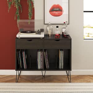 Concord Turntable Stand Black Oak with Drawers