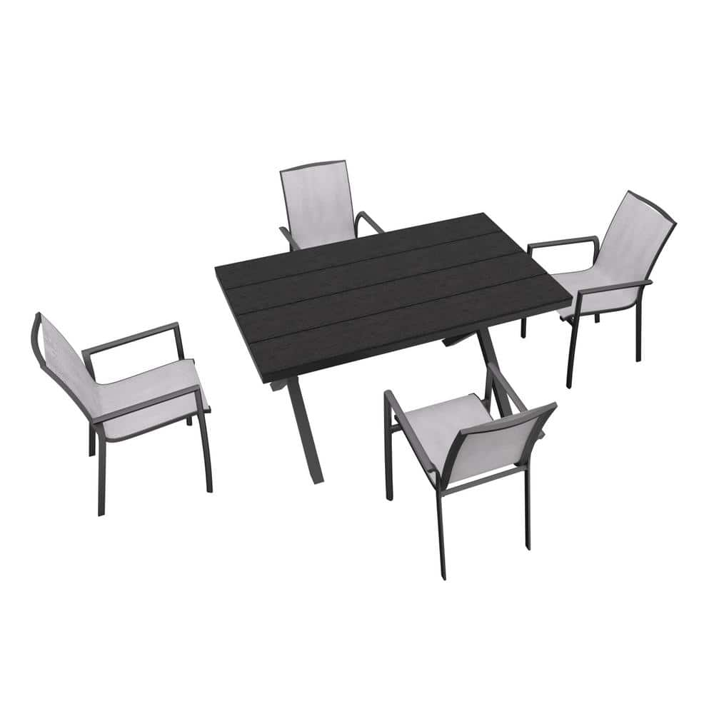 5-Pieces Outdoor Patio Dining Set with 4 Stackable Aluminum Dining Chairs and 59"" L*36"" W Rectangular Wood Dining Table -  Clihome, CL-TBK42-4P