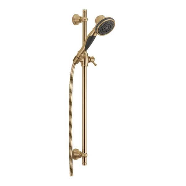 Delta Gold 3-Spray Patterns 1.75 GPM 3.75 in. Wall Mount Handheld Shower Head with Slide Bar in Champagne Bronze