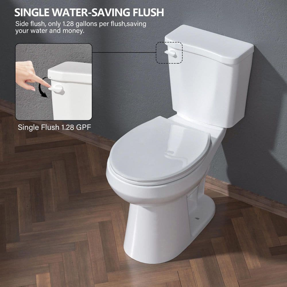 12 in. 2-Piece Water-Saving 1.28 GPF Single Flush Round Chair Height Toilet