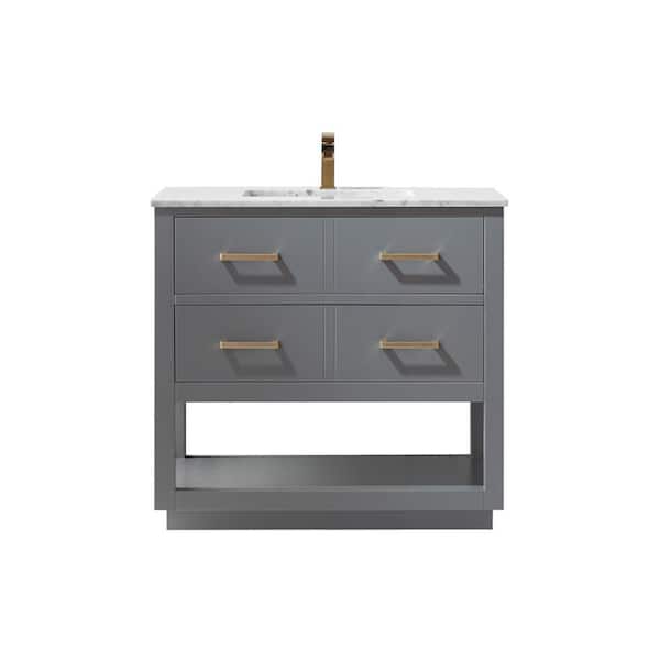 Altair Remi 36 in. Bath Vanity in Gray with Carrara Marble Vanity Top in White with White Basin