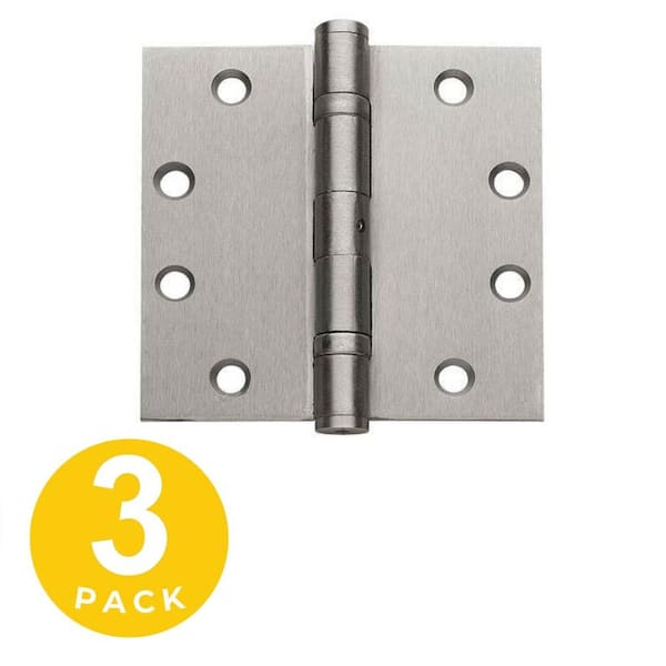 Global Door Controls 4.5 in. x 4.5 in. Brushed Chrome Full Mortise Squared Ball Bearing Hinge with Non-Removable Pin - Set of 3
