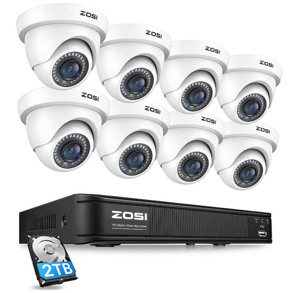 ZOSI 8-Channel 5MP-Lite 2TB DVR Security Camera System with 8 1080p Outdoor Wired Cameras, Surveillance System