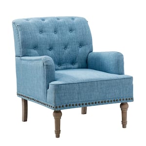 Leobarda Classic Traditional Blue Tufted Armchair with Nailhead Trim and Solid Wood Legs