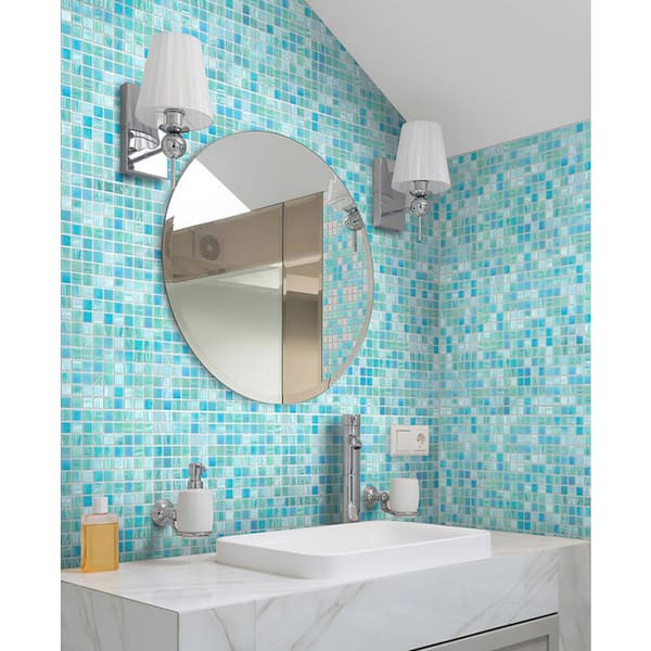 Mingles 12 in. x 12 in. Glossy Baby Blue Glass Mosaic Wall and Floor Tile (20 sq. ft./case) (20-pack)