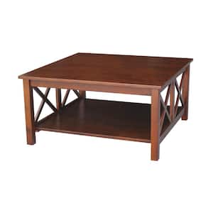 Hampton 36 in. Espresso Square Solid Wood Top Coffee Table with Shelf