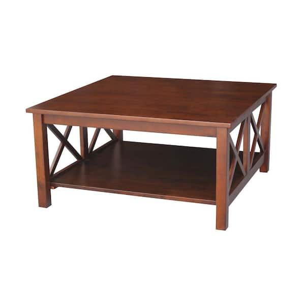 International Concepts Hampton 36 in. Espresso Square Solid Wood Top Coffee Table with Shelf