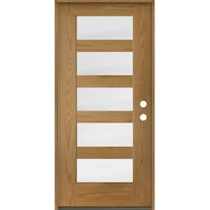 ASCEND Modern 36 in. x 80 in. Left-Hand/Inswing 5-Lite Satin Etched Glass Bourbon Stain Fiberglass Prehung Front Door