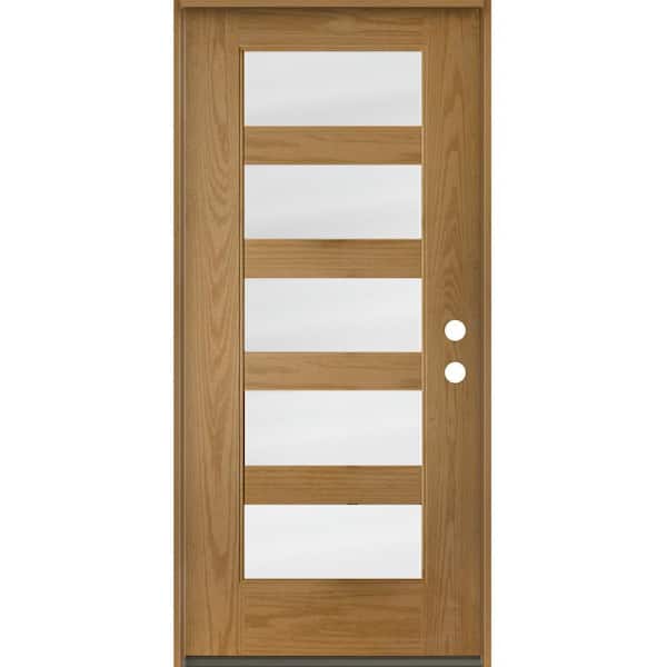Krosswood Doors ASCEND Modern 36 in. x 80 in. Left-Hand/Inswing 5-Lite Satin Etched Glass Bourbon Stain Fiberglass Prehung Front Door