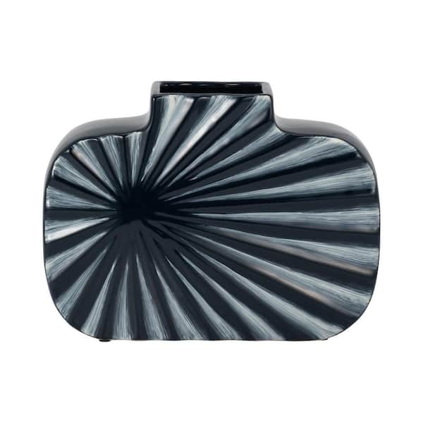 Liv & Skye 8 in. Navy and Cream Stoneware Geometric Textured Vase