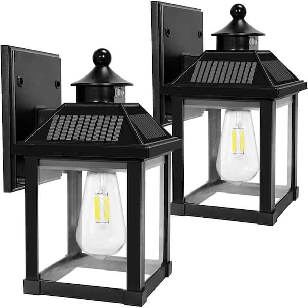 2-Pack Solar Wall Lantern, Dusk to Dawn Motion Sensor Porch Lights Waterproof with 3-Lighting Modes