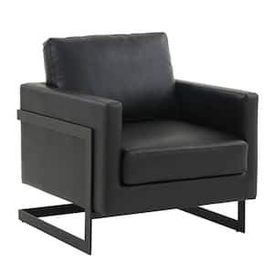 Lincoln Mid-Century Modern Upholstered Leather Accent Arm Chair with Black Steel Frame, Black