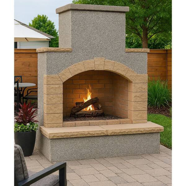 78 in. Tile and Stucco Propane Gas Outdoor Fireplace