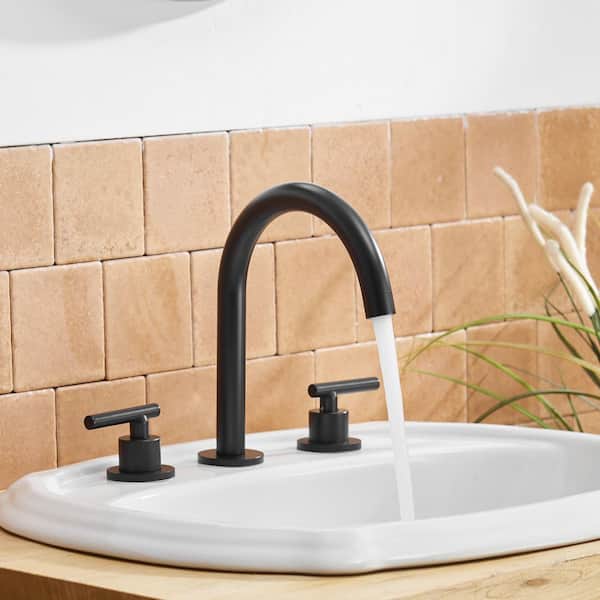 8 in. Widespread Double Handle Bathroom Faucet With Pop-up Drain Assembly in Matte Black
