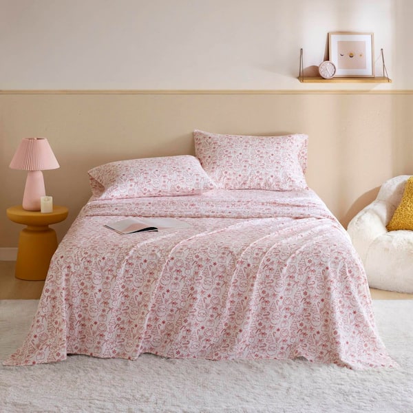 Cozy Soft 4-Piece Holiday Doodles Cotton Queen Pigment Printed Sheet Set
