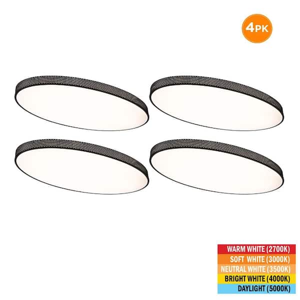 4-Pack 32 in. x 18 in. Matte Black Perforated Designed Oval LED Flush Mount Ceiling Light 2700K 3000K 3500K 4000K 5000K