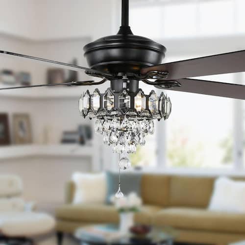 52 in. Black Crystal Ceiling Fan with Light Kit and Remote Control Ceiling Fans With Lights