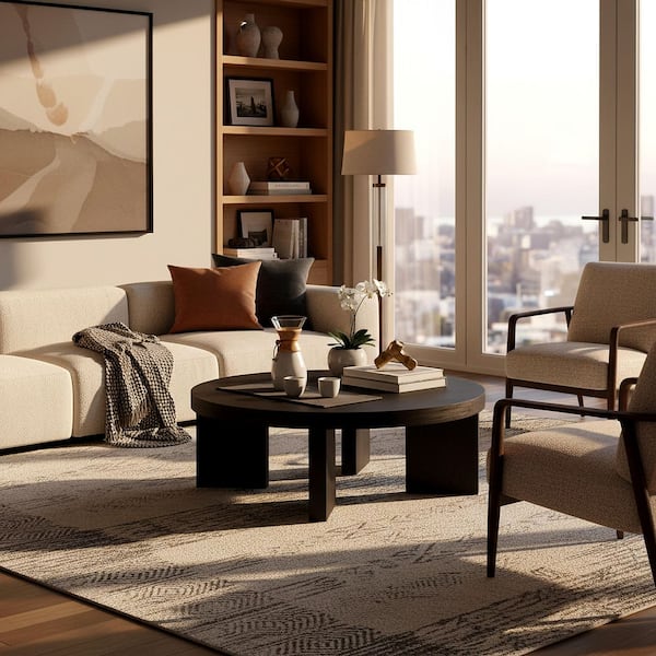 Caminun 42.1 in. Black Round Wood Coffee Table