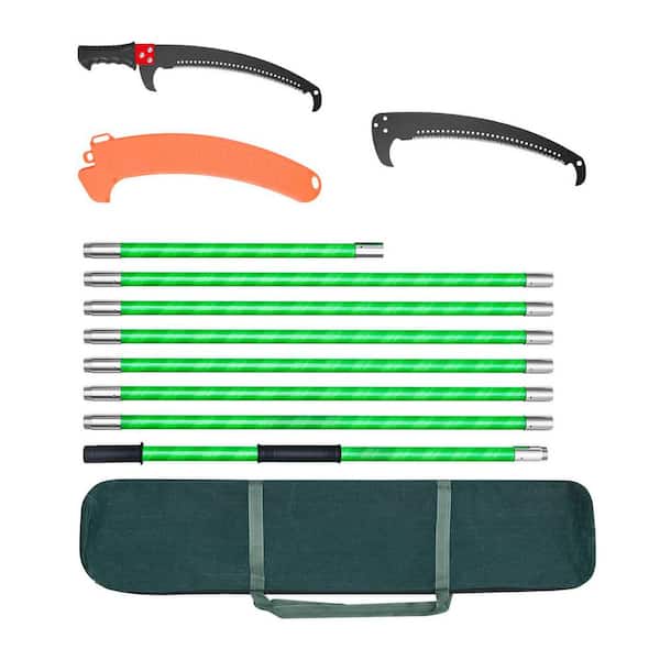 Manual Pole Saw, 3.87-27 ft. 13 in. Steel Blade Pruning Saw Fiberglass Handle, Double Hook for Branch and Shrub Trimming