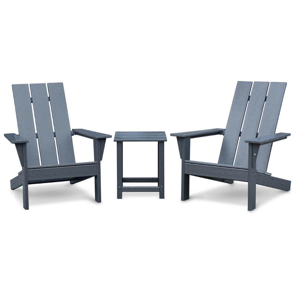 ITOPFOX Dark Gray Ergonomic Lawn Chair with Table Set of 3 for Garden Backyard Balcony, Beach