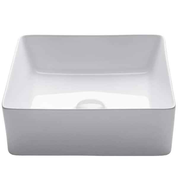 KRAUS Viva 15-5/8 in. Square Porcelain Ceramic Vessel Sink in White