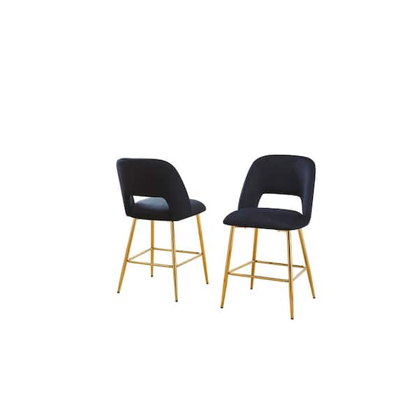 Best Quality Furniture Xavi 24 in. Black High Back Metal Frame Counter Stool With Velvet Fabric And Gold Chrome Legs (Set of 2)